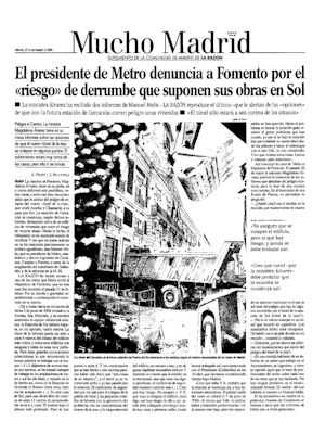 EL PRESIDENTE DE METRO DENUNCIA A FOMENTO POR EL "RIESGO" DE DERRUMBE QUE SUPONEN SUS OBRAS EN SOL (artculo en formato PDF)